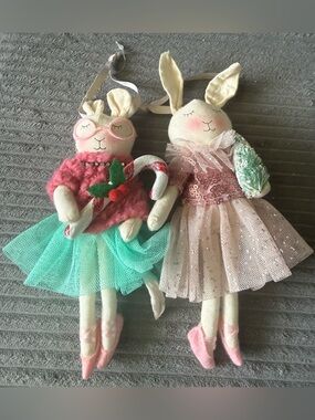 LC Lauren Conrad Pink and Mint Bunny Mouse Ballerina Christmas Ornament Holiday
